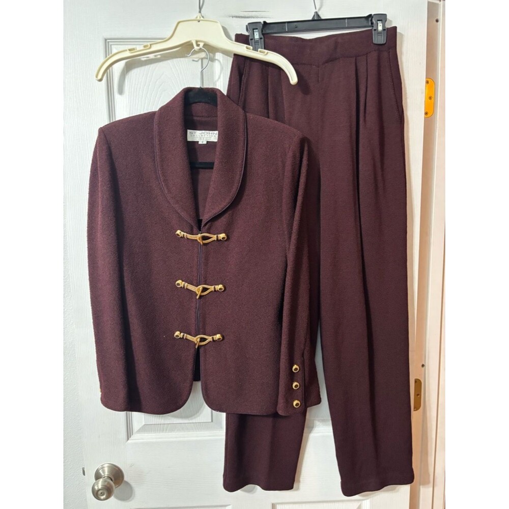 ST.JOHN Collection by Marie Gray Women's Mahogany Gold Knit Pant Suit Sz 6 Wool